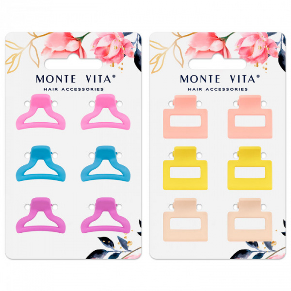 Крабы для волос НАБОР 6 шт., 2,5 см, soft touch, АССОРТИ, MONTE VITA, 457029