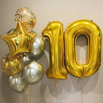 Букет в золотом и серебряном цвете на 10 лет