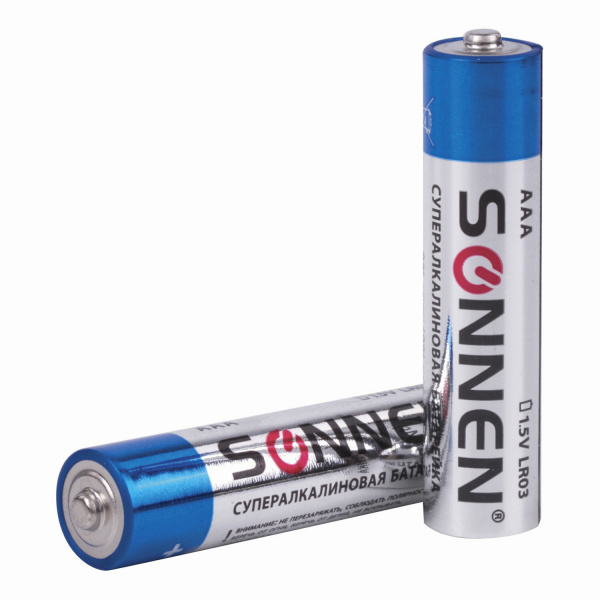 Батарейки КОМПЛЕКТ 2 шт., SONNEN Super Alkaline, AAA (LR03, 24А), алкалиновые, мизинчиковые, блистер