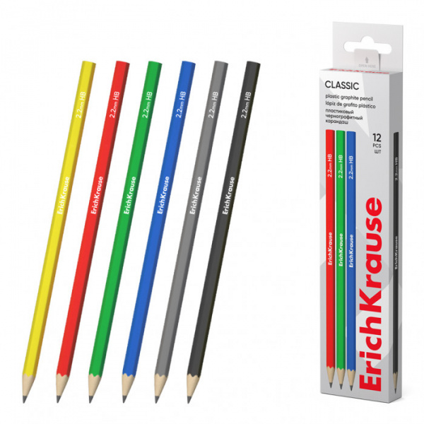 Чернографитный карандаш пластиковый ErichKrause Classic, шестигранный, HB (в коробке по 12 шт.)