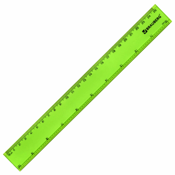 Линейка пластиковая 25 см, BRAUBERG, прозрачная, неоновая, ассорти, 210835