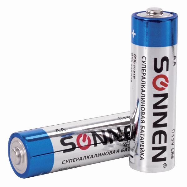 Батарейки КОМПЛЕКТ 2 шт., SONNEN Super Alkaline, АА(LR6,15А), алкалиновые, пальчиковые, в блистере, 