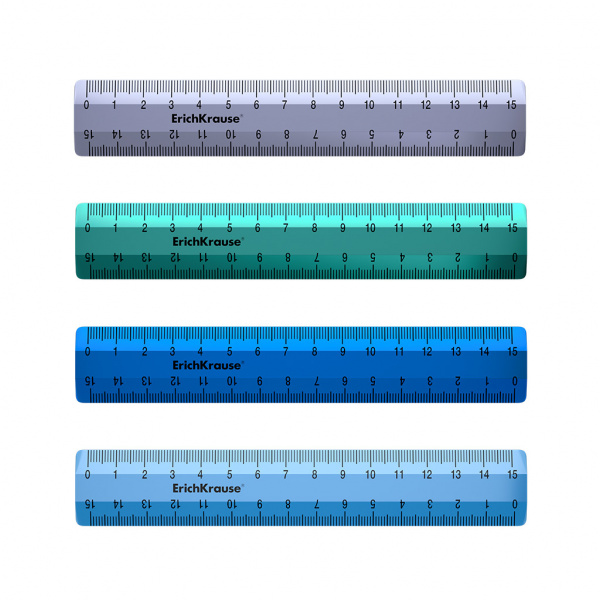 Линейка пластиковая ErichKrause® Ice Metallic, 15см, ассорти из 4 цветов, в коробке-дисплее