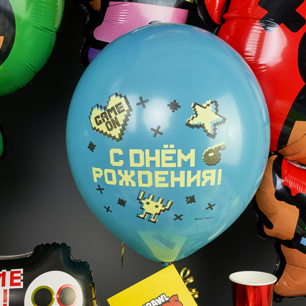 Шар (12''/30 см) Game Time, С Днем Рождения!, Ассорти, пастель 6 шт