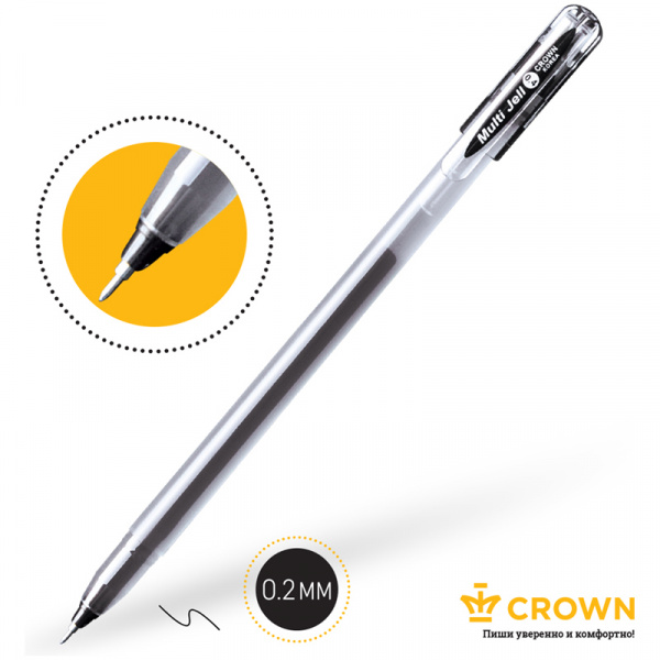 Ручка гелевая Crown "Multi Jell" черная, 0,4мм, игольчатый стержень MTJ-500B