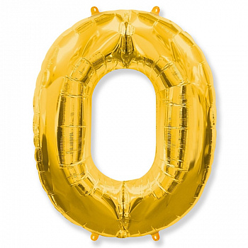 Шар (40''/102 см) Цифра, 0, Золото, 1 шт. в уп.