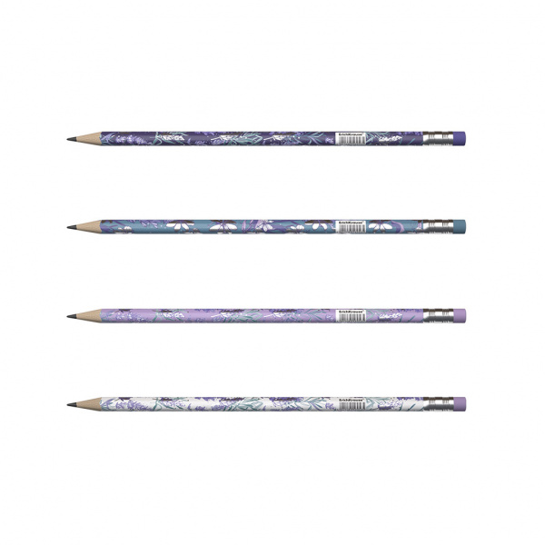 Чернографитный карандаш ErichKrause Lavender, трехгранный, с ластиком, HB (в тубусе по 42 шт.)