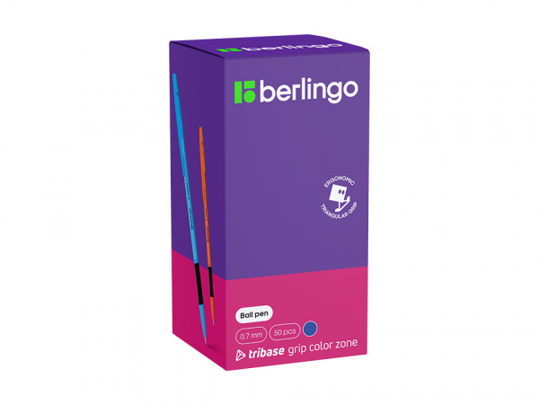 Ручка шариковая Berlingo "Tribase grip color zone" синяя, 0,7мм, грип, ассорти CBp_70967