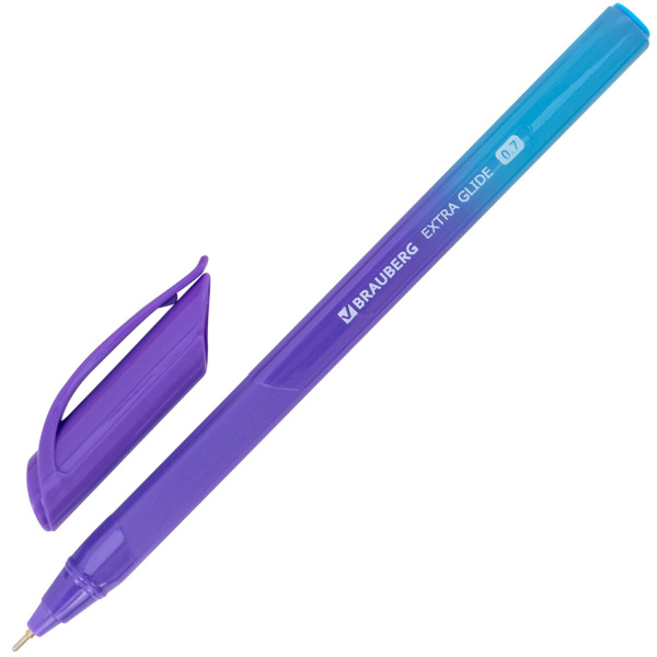 Ручка шариковая масляная BRAUBERG "Extra Glide DZ", СИНЯЯ, трехгранная, корпус ассорти, игольчатый н