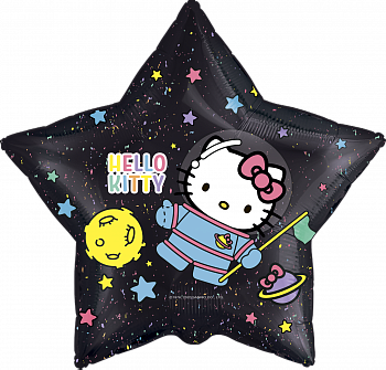 Шар (22''/56 см) Звезда, Hello Kitty, Космонавт, Черный, 1 шт. в упак.
