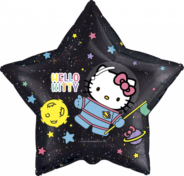 Шар (22''/56 см) Звезда, Hello Kitty, Космонавт, Черный, 1 шт. в упак.