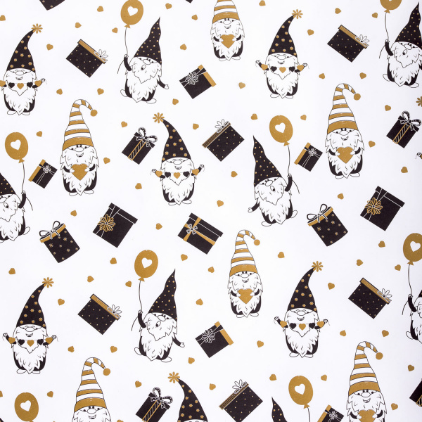 Бумага упаковочная новогодняя "Black.Gold.White" 70*100см, 10 дизайнов ассорти ЗОЛОТАЯ СКАЗКА, 59205
