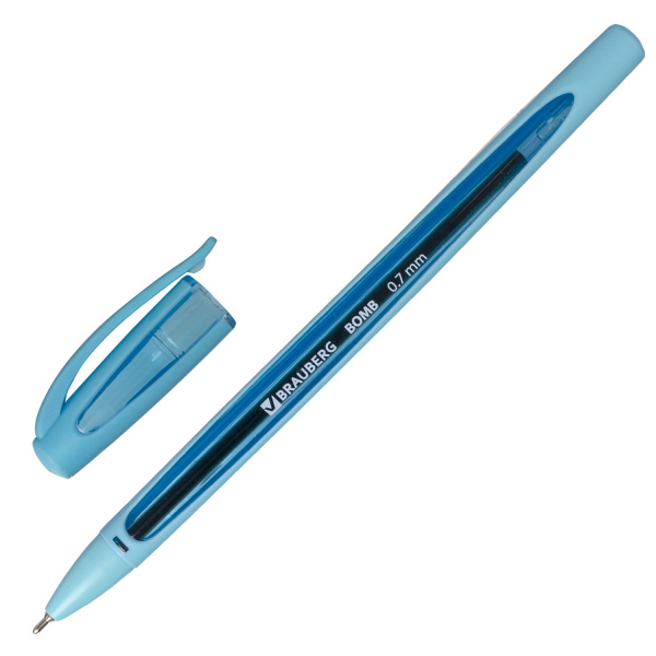 Ручка шариковая масляная BRAUBERG "BOMB GT Pastel", СИНЯЯ, прорезиненный корпус ассорти, узел 0,7 мм