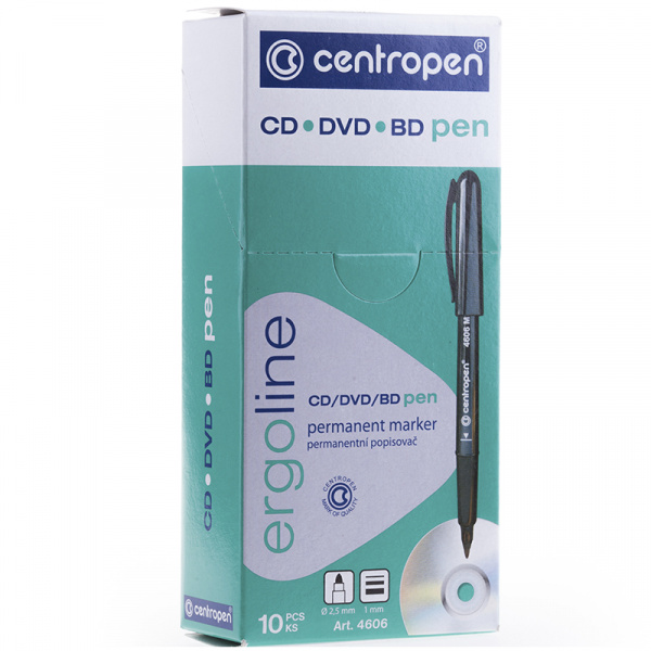 Маркер для CD и DVD ЧЕРНЫЙ CENTROPEN, трехгранная форма захвата, тонкий, 1 мм, 4606, 6 4606 0112