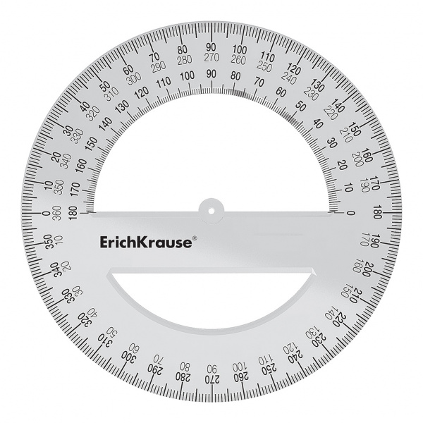 Транспортир пластиковый ErichKrause® Clear, 360°/12см, прозрачный, в коробке-дисплее