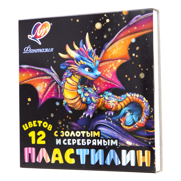 Пластилин 12цв Луч Фантазия восковой 230г + золотой + серебряный, стек