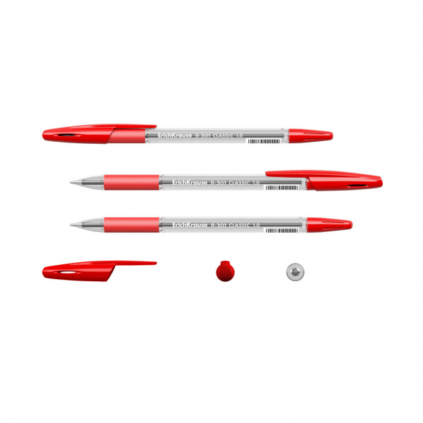 Ручка шариковая ErichKrause® R-301 Classic Stick&Grip 1.0, цвет чернил красный (коробка 50 шт.)