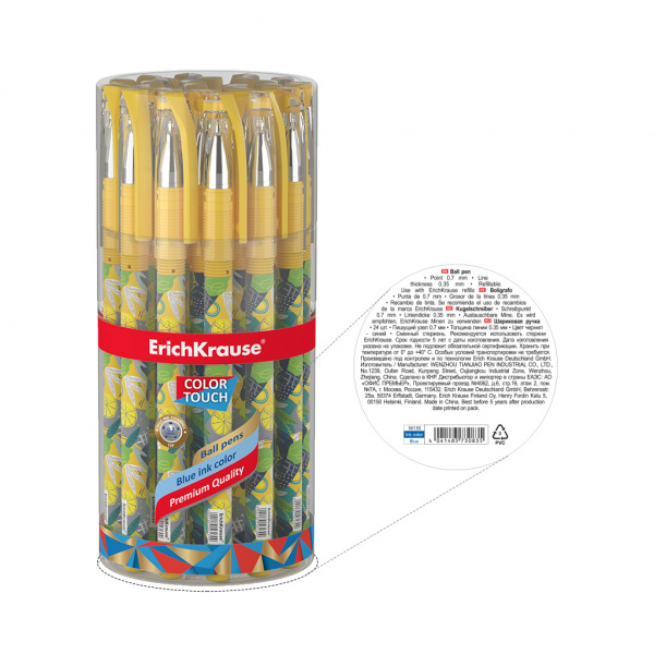 Ручка шариковая ErichKrause® ColorTouch® Lime, цвет чернил синий (в тубусе по 24 шт.)