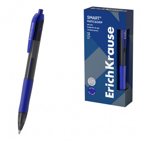 Ручка гелевая автоматическая ErichKrause® Smart-Gel, цвет чернил синий (в коробке по 12 шт.)