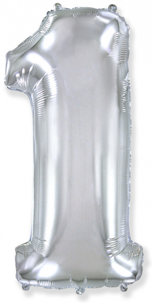 Шар (40''/102 см) Цифра, 1, Серебро, 1 шт.