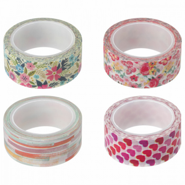 Клейкая WASHI-лента д/декора, 15мм*5м, ассорти, в дисплее, рисовая бумага, ОСТРОВ СОКРОВИЩ, 661719
