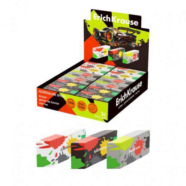Ластик ErichKrause Adrenaline Speed (в коробке по 36 шт.)