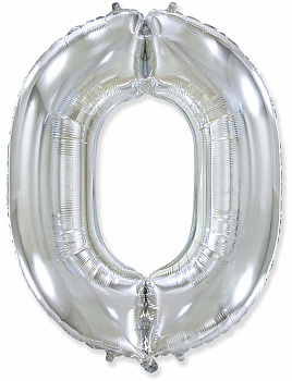 Шар (40''/102 см) Цифра, 0, Серебро, 1 шт.