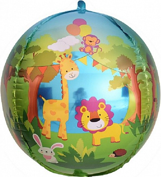 Шар 3D (24''/61 см) Сфера, Веселые животные (джунгли), 1 шт. 
Falali, КИТАЙ