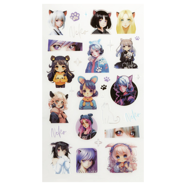 Наклейки гелевые MESHU "Neko", 10*23см, пакет европодвес MS_57665