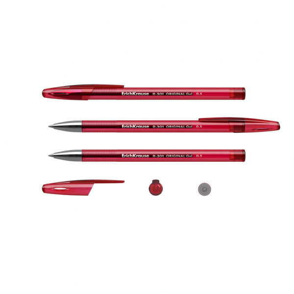 Ручка гелевая ErichKrause R-301 Gel Stick Original  0.5, цвет чернил красный (в коробке по 12 штук)