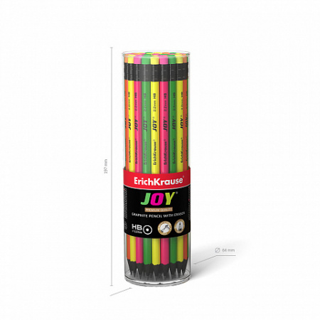 Пластиковый чернографитный круглый карандаш с ластиком ErichKrause® JOY® HB (в тубусе по 42 шт.)