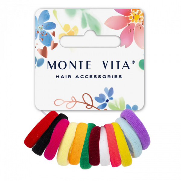 Резинки для волос НАБОР 12 шт., мягкие, small size, яркие цвета, MONTE VITA, 457050