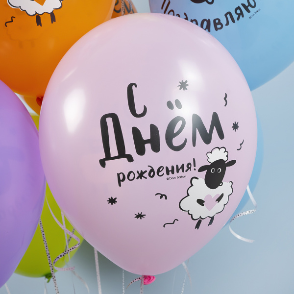 Шар (12''/30 см) С Днем Рождения! (барашки), Ассорти, пастель 5 шт