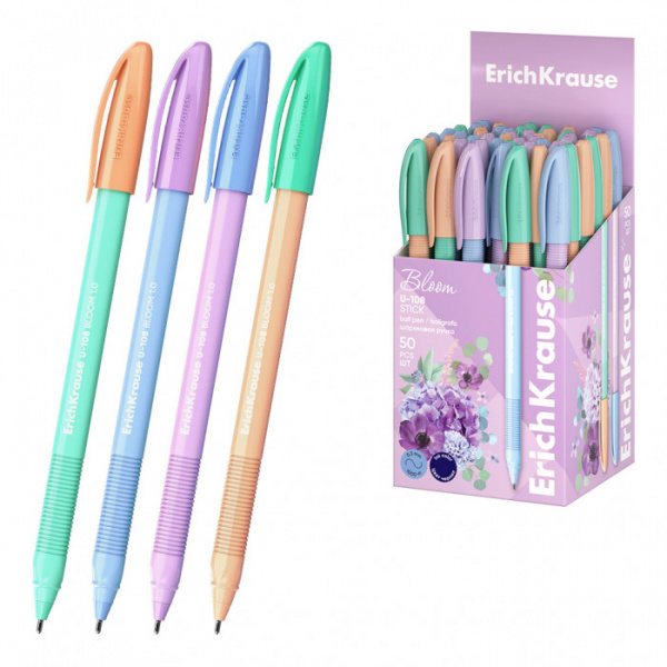 Ручка шариковая ErichKrause U-108 Stick Pastel Bloom 1.0, Ultra Glide Technology, цвет чернил синий 