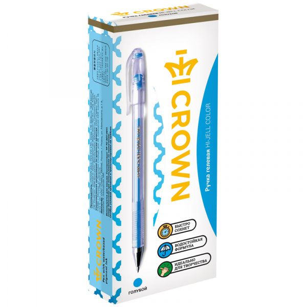 Ручка гелевая Crown "Hi-Jell Color" голубая, 0,7мм HJR-500HB