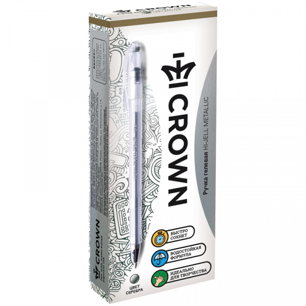 Ручка гелевая Crown "Hi-Jell Metallic" серебро металлик, 0,7мм HJR-500GSM