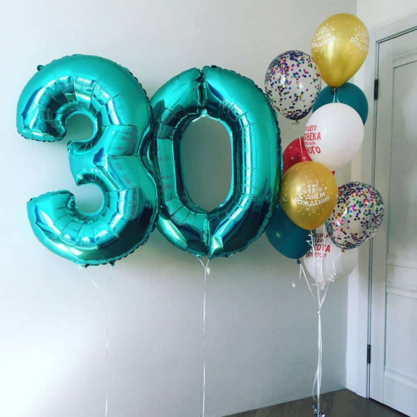 Набор шаров 30 лет цвет тиффани