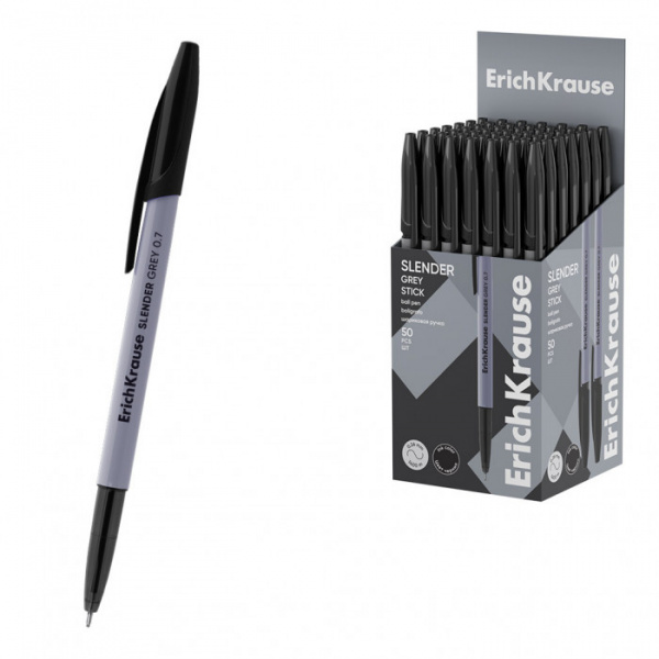 Ручка шариковая ErichKrause Slender® Stick Grey 0.7, Super Glide Technology, цвет чернил чёрный (в к