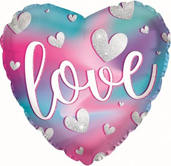 Шар (18''/46 см) Сердце, Love (парящие сердца), Градиент, 1 шт.
