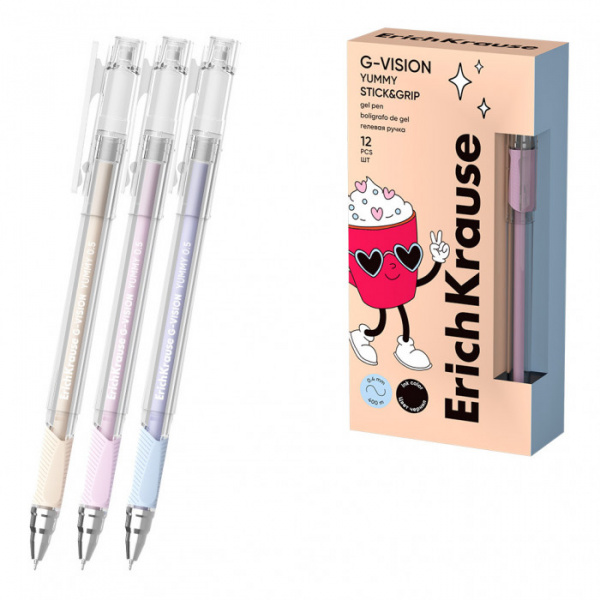 Ручка гелевая ErichKrause G-Vision Stick&Grip Yummy 0.5, цвет чернил черный (в коробке по 12 шт.)