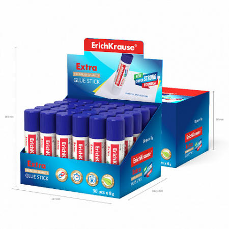 Клей-карандаш ErichKrause Extra, 8г (в коробке-дисплее по 30 шт.)
