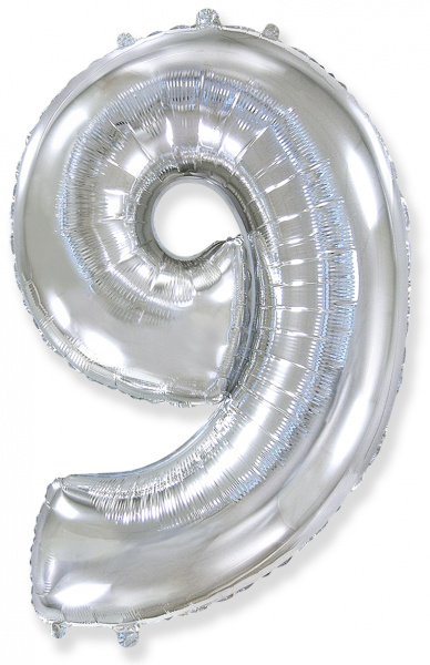 Шар (40''/102 см) Цифра, 9, Серебро, 1 шт.