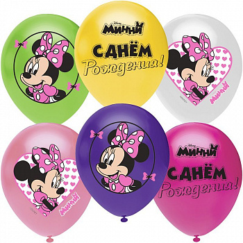 Шар (12''/30 см) Минни Маус, Ассорти, пастель 6 шт