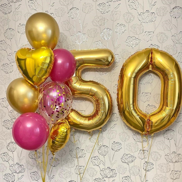 Букет в золотом и розовом цвете на 50 лет