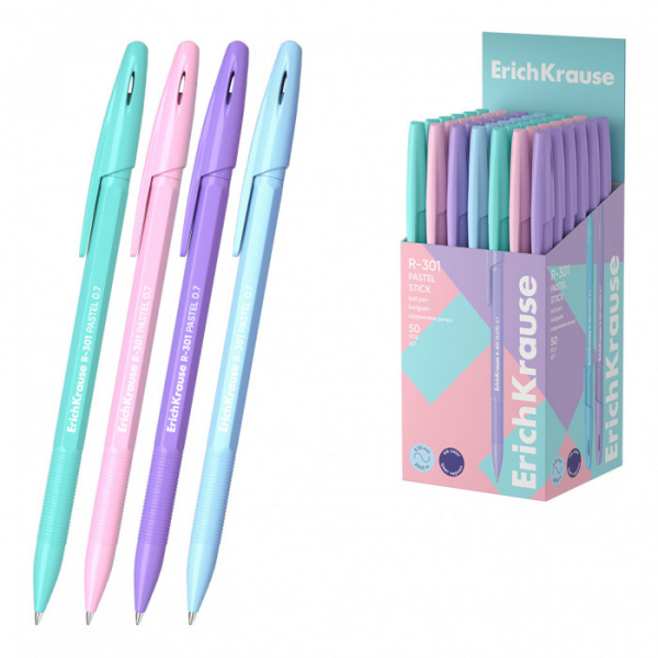 Ручка шариковая ErichKrause R-301 Stick Pastel 0.7, цвет чернил синий (в коробке по 50 шт.)