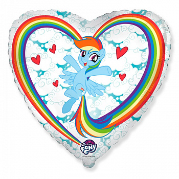 Шар (18''/46 см) Сердце, My Little Pony, Лошадка Радуга в облаках, Белый, 1 шт.