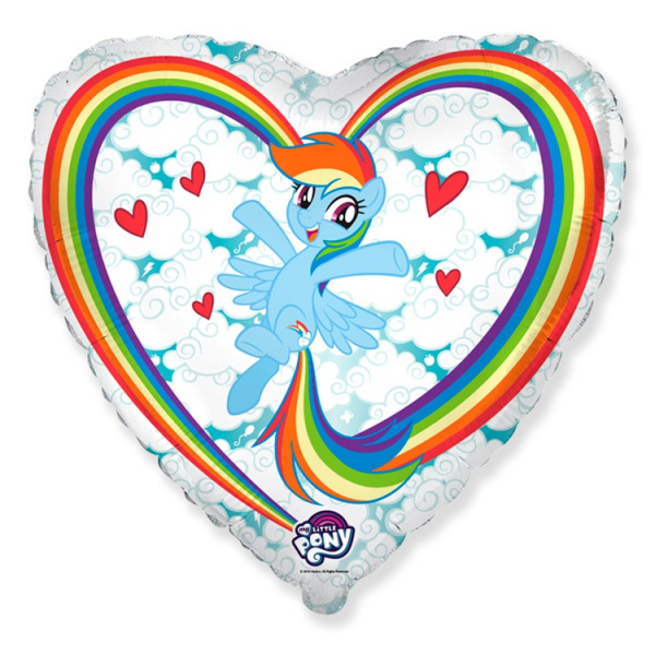 Шар (18''/46 см) Сердце, My Little Pony, Лошадка Радуга в облаках, Белый, 1 шт.