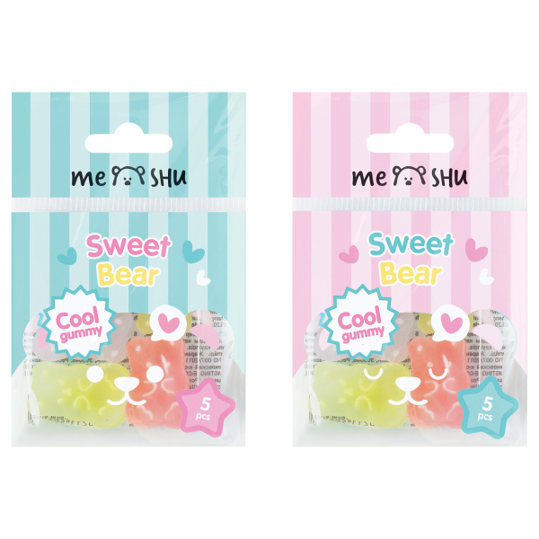 Набор ластиков MESHU "Candy Bear" 5шт., ПВХ, 20*15*9мм MS_52607