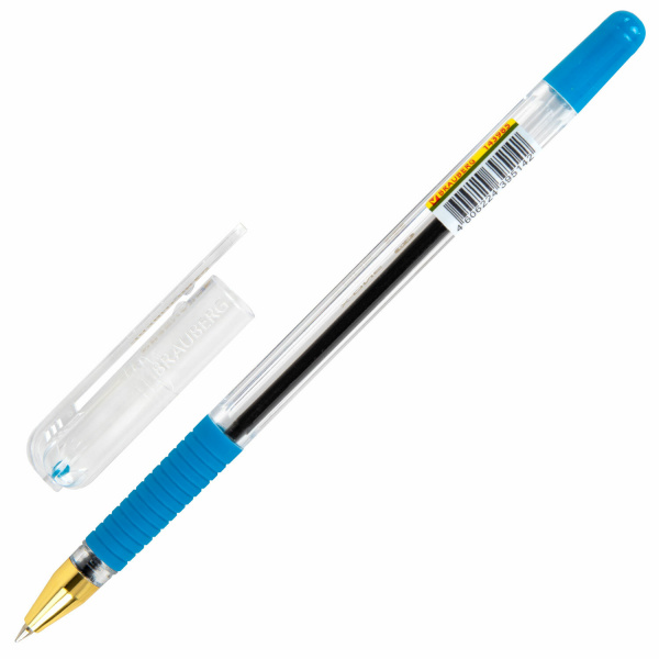 Ручка шариковая с грипом BRAUBERG "X-ONE", СИНЯЯ, корпус прозрачный, узел 0,5 мм, линия письма 0,35 