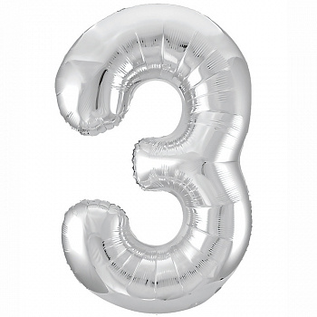 Шар (40''/102 см) Цифра, 3 Slim, Серебро, 1 шт. в уп.